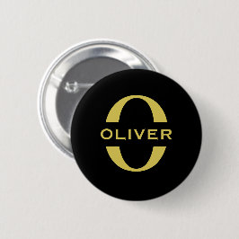 Monogramm und Name Schwarz und Gold Personalisiert Button