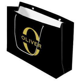 Monogramm und Name Schwarz und Gold Personalisiert Große Geschenktüte