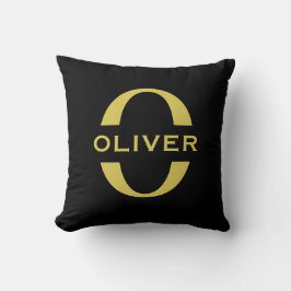 Monogramm und Name Schwarz und Gold Personalisiert Kissen