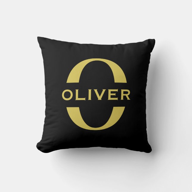 Monogramm und Name Schwarz und Gold Personalisiert Kissen (Vorderseite)