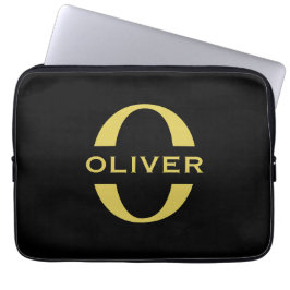 Monogramm und Name Schwarz und Gold Personalisiert Laptopschutzhülle