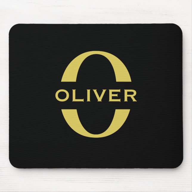 Monogramm und Name Schwarz und Gold Personalisiert Mousepad (Vorne)