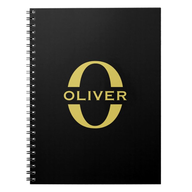 Monogramm und Name Schwarz und Gold Personalisiert Notizblock (Vorderseite)