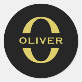 Monogramm und Name Schwarz und Gold Personalisiert Runder Aufkleber