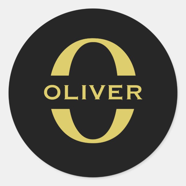 Monogramm und Name Schwarz und Gold Personalisiert Runder Aufkleber (Vorderseite)
