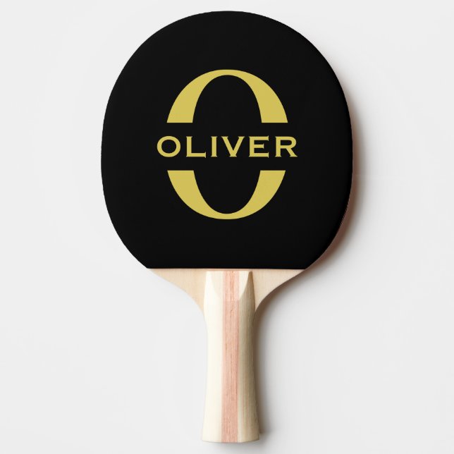 Monogramm und Name Schwarz und Gold Personalisiert Tischtennis Schläger (Vorderseite)