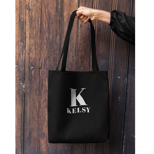Monogramm und Name Schwarz-Weiß-Tasche Tasche (Von Creator hochgeladen)