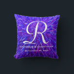 Monogramm und Namen Lila Abstrakte Blüten Kissen<br><div class="desc">Dieses mit Monogramm, 16" x 16" lila Sofenkissen ist mit unserem originalen, abstrakten Closeup-Foto einer Blume geschmückt. Monogramm und Namen sind weiß. Muster und Text wiederholen sich auf der Rückseite. Standardgewebe ist Baumwolle, aber auch in Polyester erhältlich. Einzigartige und schöne Wohngestaltung, elegant und elegant. Große Hochzeit oder Jubiläumsgeschenk. Alle Rechte...</div>