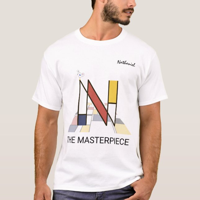Monogramm und Niedlicher Vogel der Modernen Kunst  T-Shirt (Vorderseite)