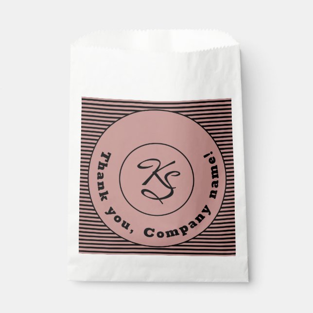 Monogramm- und Papiertüte aus schwarzrosa Streifen Geschenktütchen (Vorderseite)