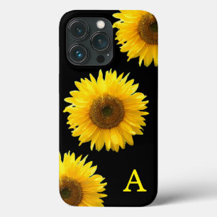 Monogramm und schöne Sonnenblumen auf Schwarz Case-Mate iPhone Hülle