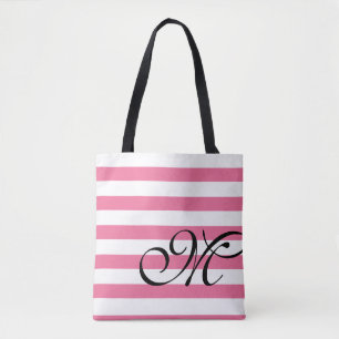 Monogramm und Streifen rosa Totbeutel Tasche