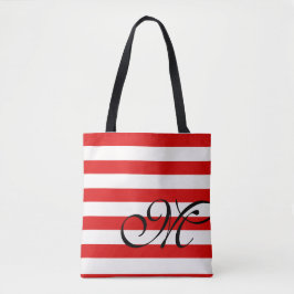 Monogramm und Streifen Totbeutel-rot Tasche