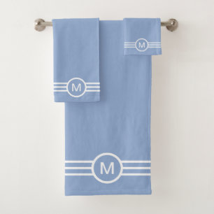 Monogramm und weiße Streifen auf Hellblau Badhandtuch Set