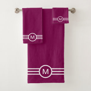 Monogramm und weiße Streifen auf Kastanienbraun Badhandtuch Set