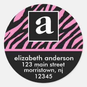 Monogramm-und Zebra-Adressen-Etiketten Runder Aufkleber