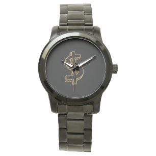 Monogramm Unisex Dollar Zeichen Oversibel Schwarz Armbanduhr