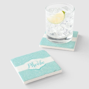 Monogramm-Untersetzer für aquamarine Glitzer Steinuntersetzer