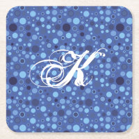 Monogramm-Untersetzer für Blauer Blasen-Punkte