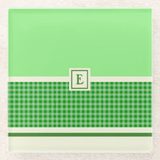 Monogramm-Untersetzer für grünen Karo Glasuntersetzer