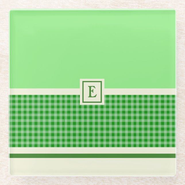 Monogramm-Untersetzer für grünen Karo Glasuntersetzer (Vorderseite)