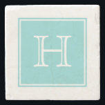 Monogramm-Untersetzer für Türkisquadrat Steinuntersetzer<br><div class="desc">Fügen Sie Ihre Initialen oder anderen Text,  um diese einfache und moderne Square Monogram Stone Untersetzer in Türkis und Weiß anpassen. Dieser trendige und schicke Untersetzer wäre ein perfektes Geschenk.</div>