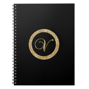 Monogramm V, elegantes goldenes Drehbuch Notizblock