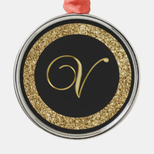 Monogramm V, elegantes goldenes Drehbuch Ornament Aus Metall