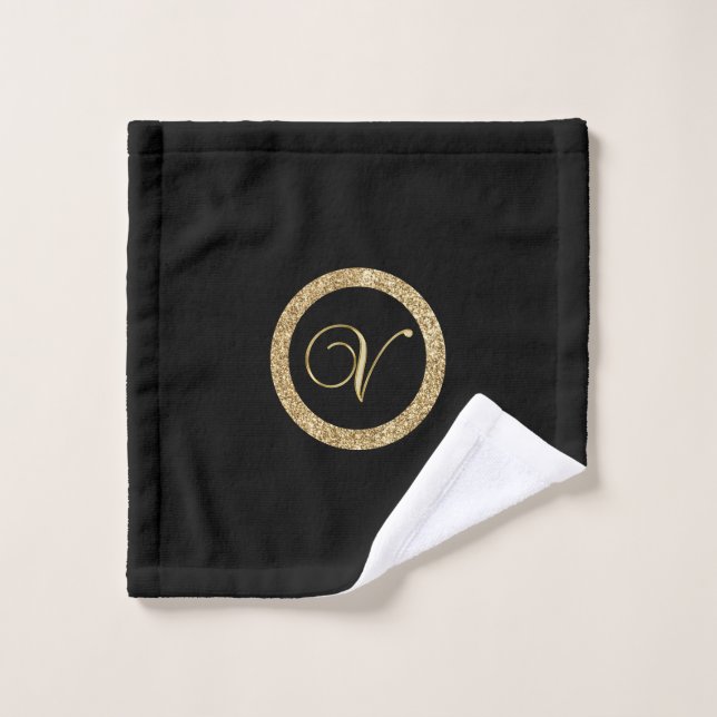 Monogramm V, elegantes goldenes Drehbuch Waschlappen (Waschlappen)
