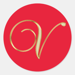 Monogramm V Gold Runder Aufkleber