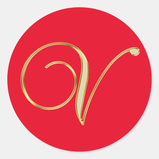 Monogramm V Gold Runder Aufkleber (Vorderseite)