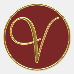 Monogramm V in 3D-Gold Runder Aufkleber