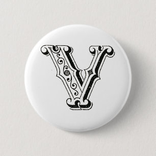 Monogramm V, Letter V, Alphabet V, Schwarz und Wei Button