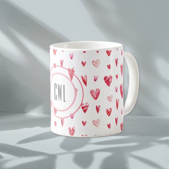 Monogramm, Valentinherz Muster 11oz Kaffeetasse (Von Creator hochgeladen)