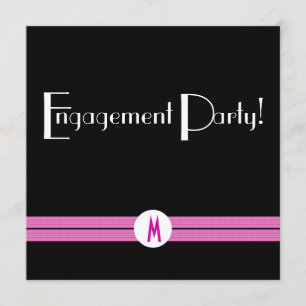 Monogramm-Verlobungs-Party-Schwarz-weißer rosa Einladung