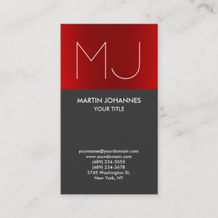 Monogramm Vertikal Elegant Rot Grau Visitenkarte