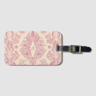 Monogramm Viktorianisch rosa Damaskusmuster Gepäckanhänger