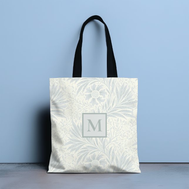 Monogramm Vintag-Graues Blumenmuster | Botanisch Tasche (Von Creator hochgeladen)