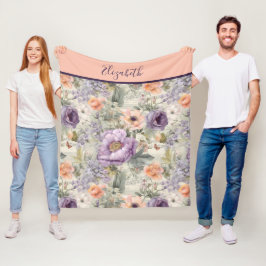 Monogramm Vintag Peach Lila Floral Shabby Chic Fleecedecke