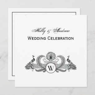 Monogramm Vintag Peacocks Einladung