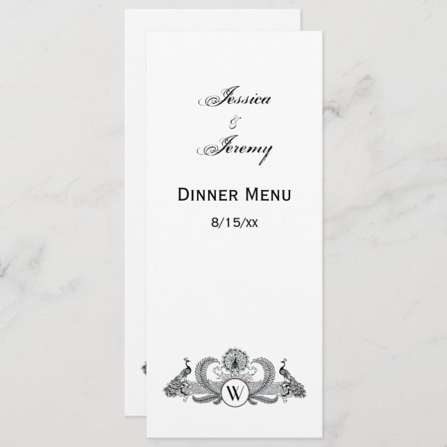 Monogramm Vintag Peacocks Einladung (Vorne/Hinten)