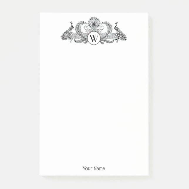 Monogramm Vintag Peacocks Post-it Klebezettel (Vorderseite)