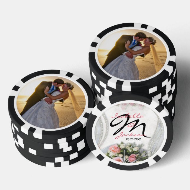 Monogramm Vintag-Rosa-Rose-Hochzeitssake Pokerchips (Stapel)