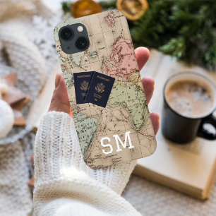 Monogramm Vintage Antike Karte & Reisepass Urlaub Case-Mate iPhone Hülle