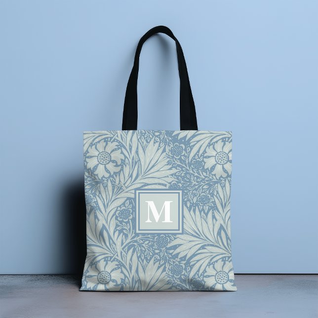Monogramm Vintage Blau Blumenmuster Tasche (Von Creator hochgeladen)