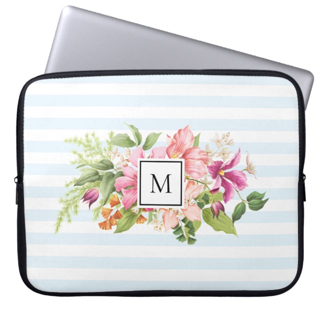 Monogramm Vintage Blume Rosa Pastete Laptopschutzhülle (Vorderseite)