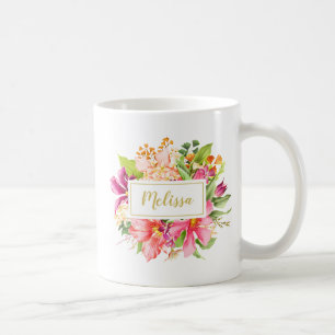 Monogramm Vintage-Blumen Rosa Lila Tasse