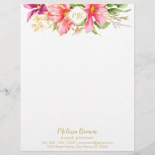 Monogramm Vintage-Blumen Rosa Pastell Briefkopf