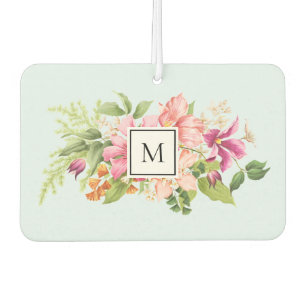 Monogramm Vintage-Blumen Rosa Pastell-Luftverbesse Autolufterfrischer