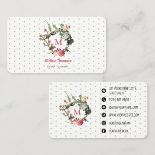 Monogramm Vintage-Blumen-Vogel-Kranz Eventplaner Visitenkarte